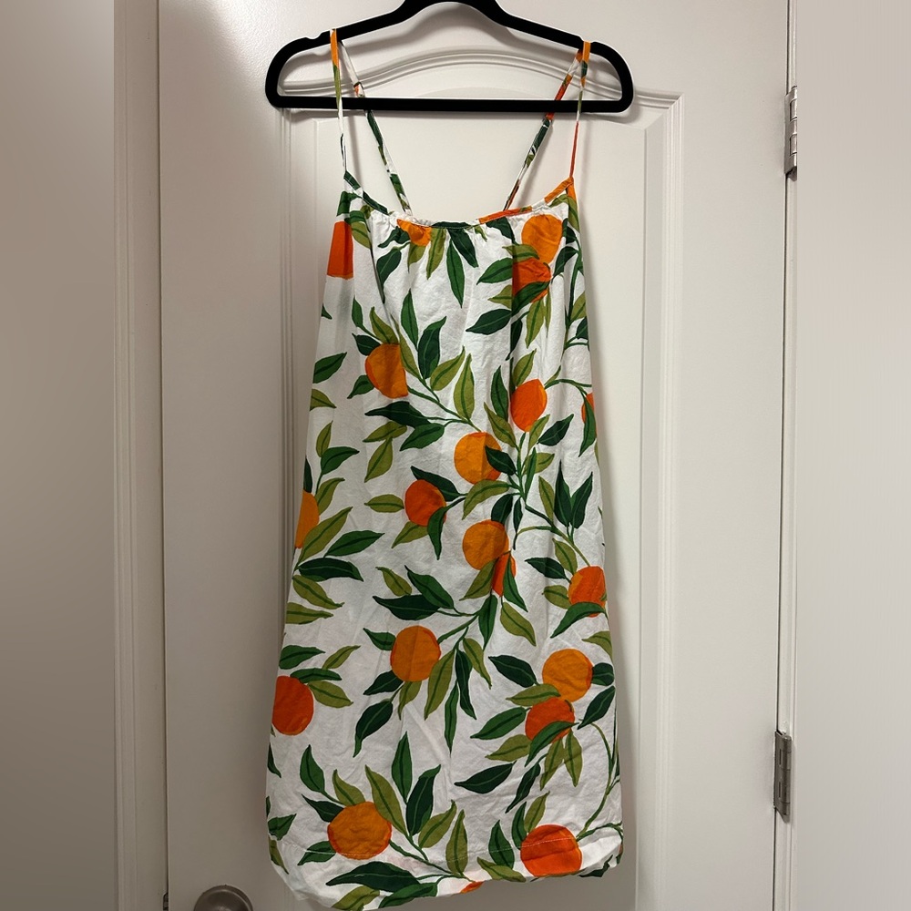 Printfresh White Orange Green Citrus Zest Dress Pockets 100% Organic Cotton